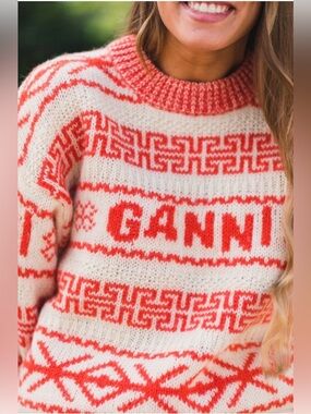 GANNI Orange and Cream Patterned  100% Organic Wool